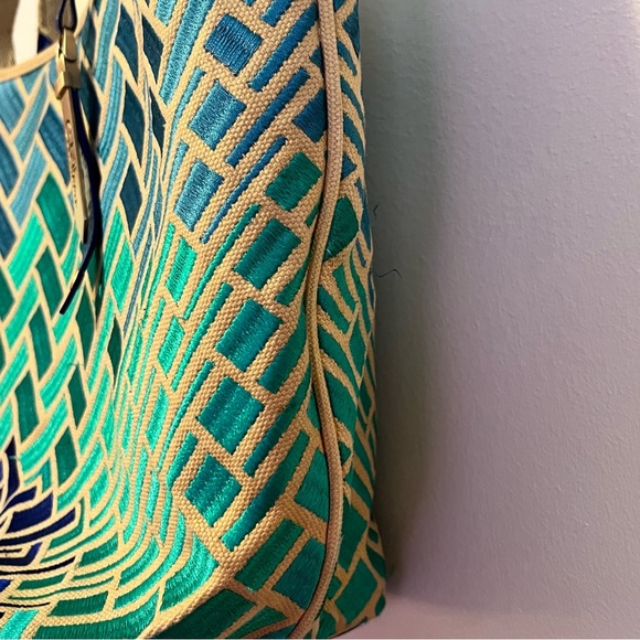 Cole Haan early 2000s pre-loved Embroidered Blue and Green Gradient Shoulder Bag - Picture 3 of 12